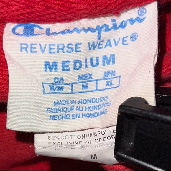Champion Reverse Weave Pullover Hoodie Black Script Cotton Red Size Medium - Picture 6 of 6